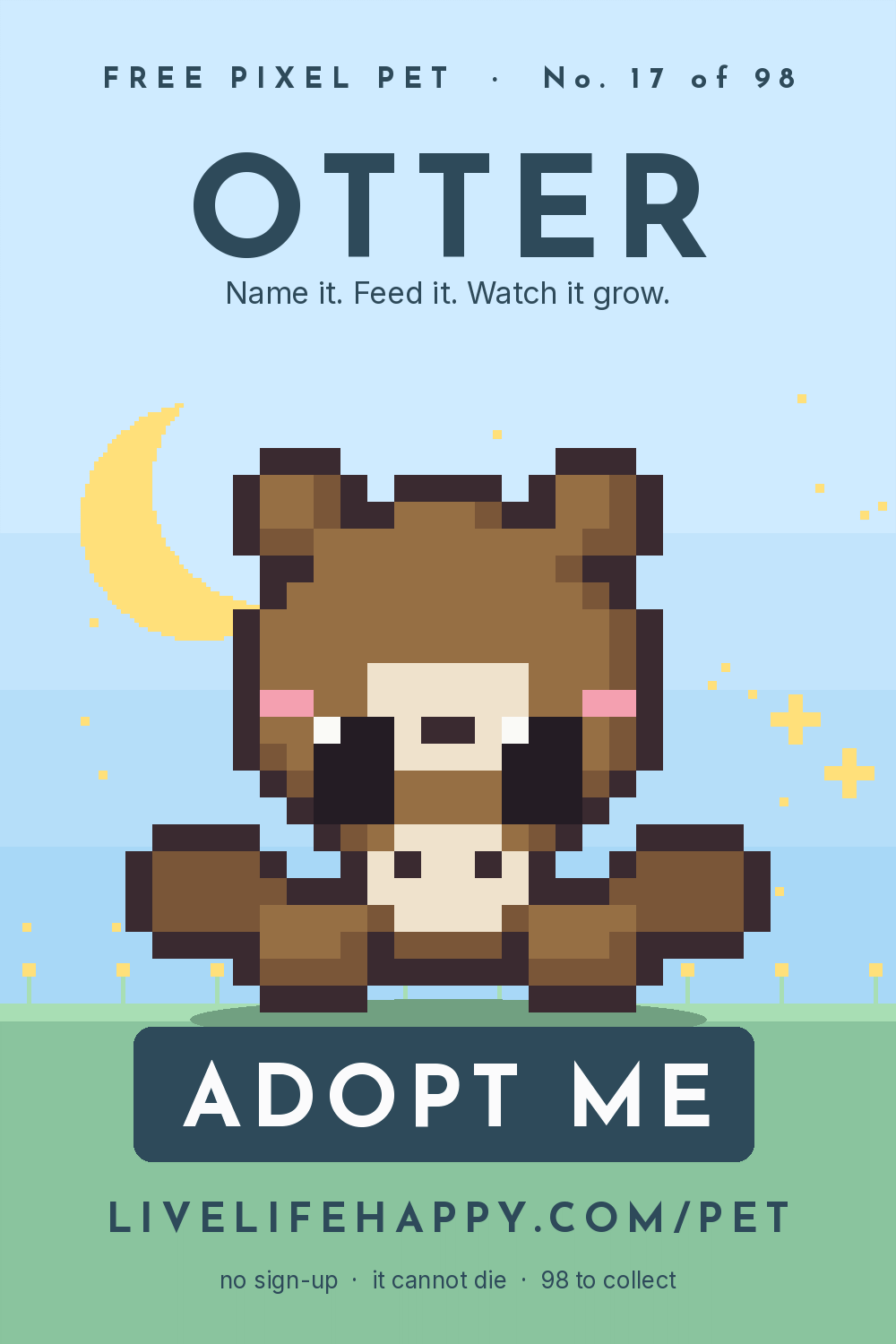 Animated pixel art trading card, number 17 of 98, Otter, with the words adopt me
