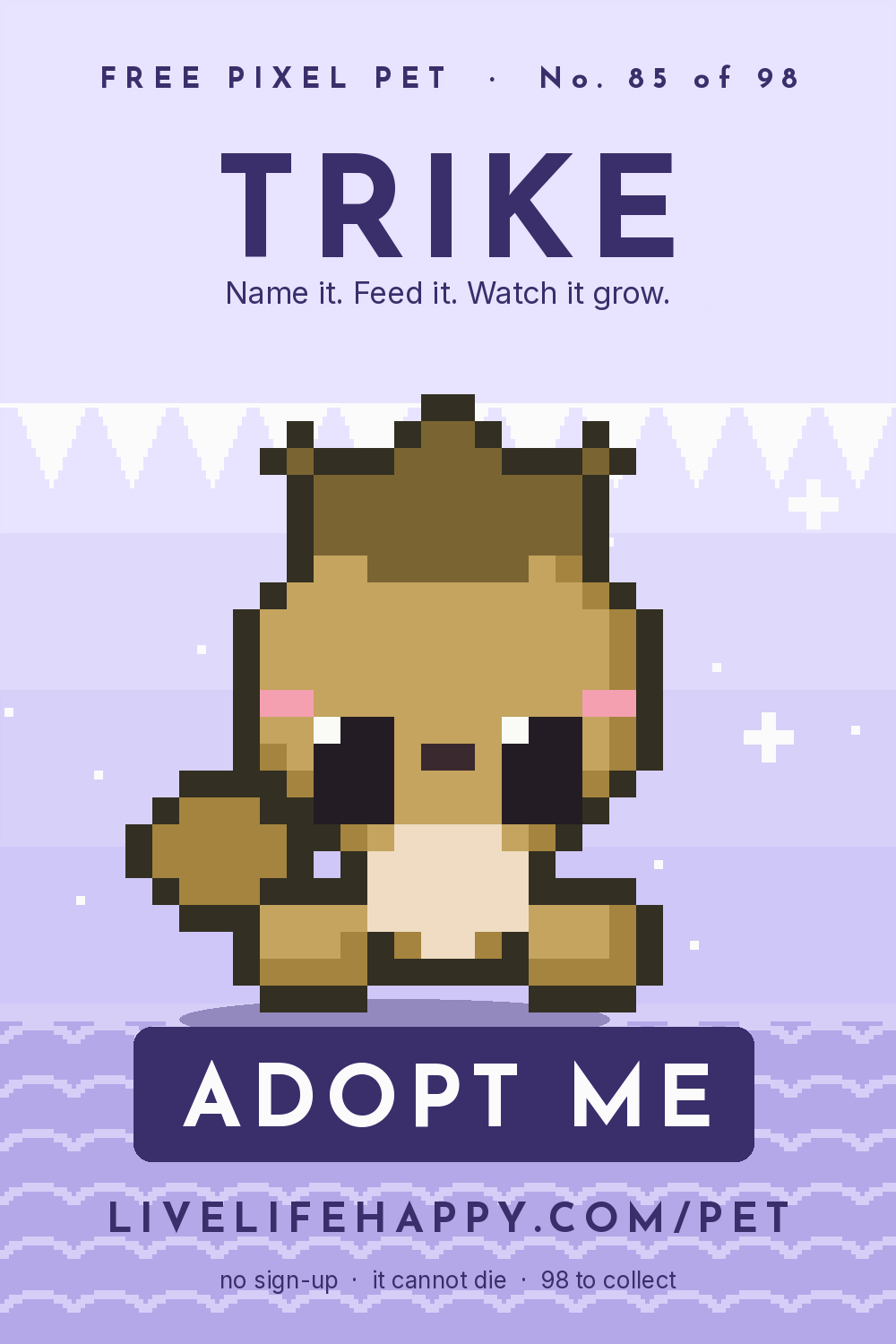 Animated pixel art trading card, number 85 of 98, Trike, with the words adopt me