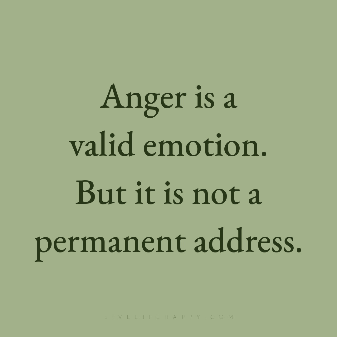 Anger is a valid emotion. But it is not a permanent ... — Author Unknown