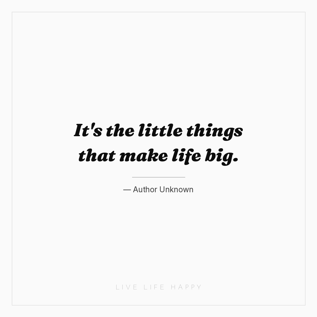 It's the little things that make life big. — Author Unknown