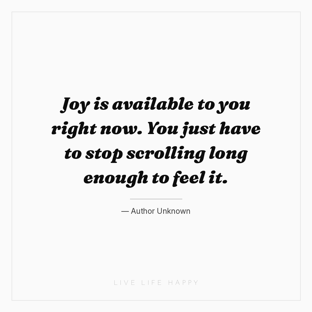 Joy is available to you right now. You just have to ... — Author Unknown