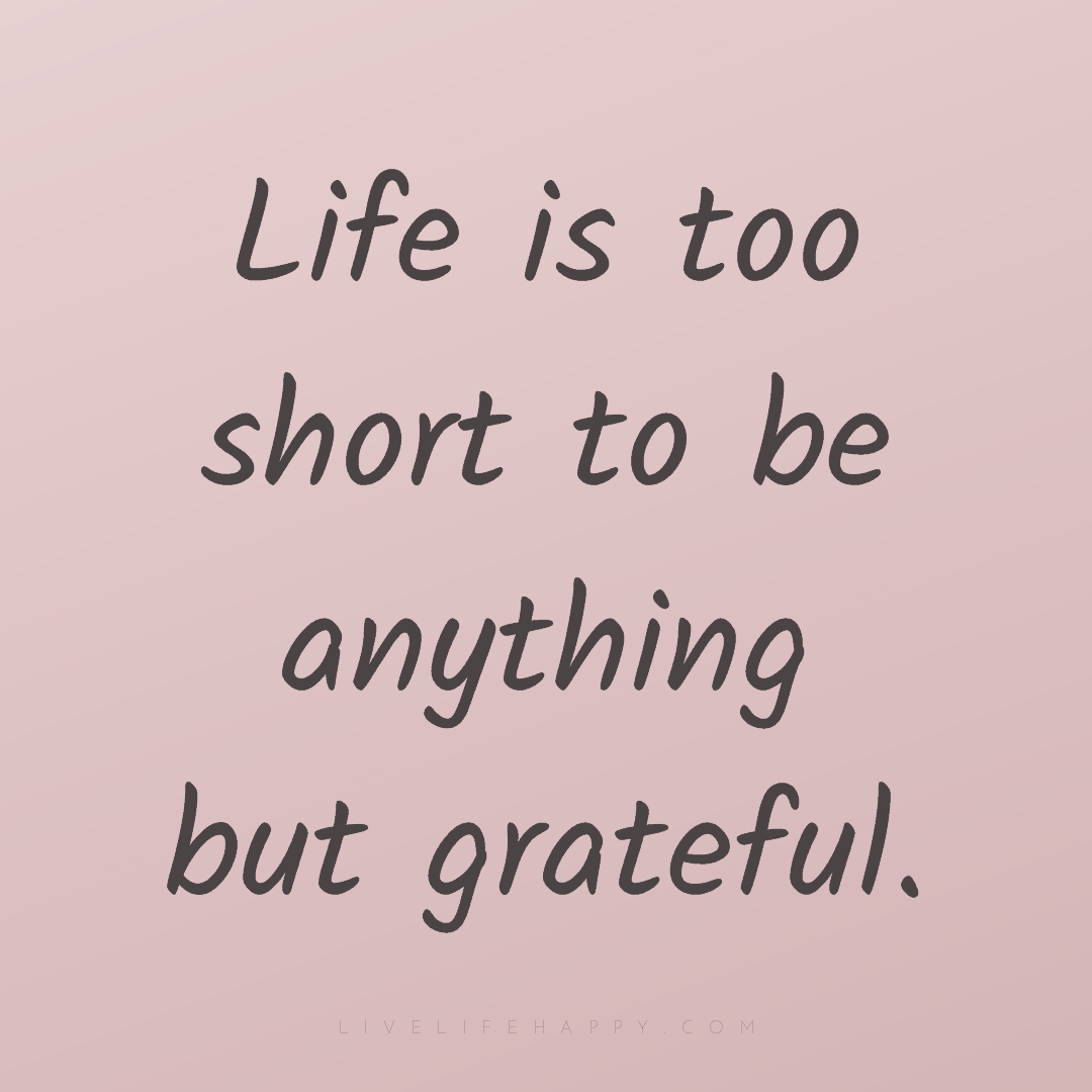 Life is too short to be anything but grateful. — Author Unknown
