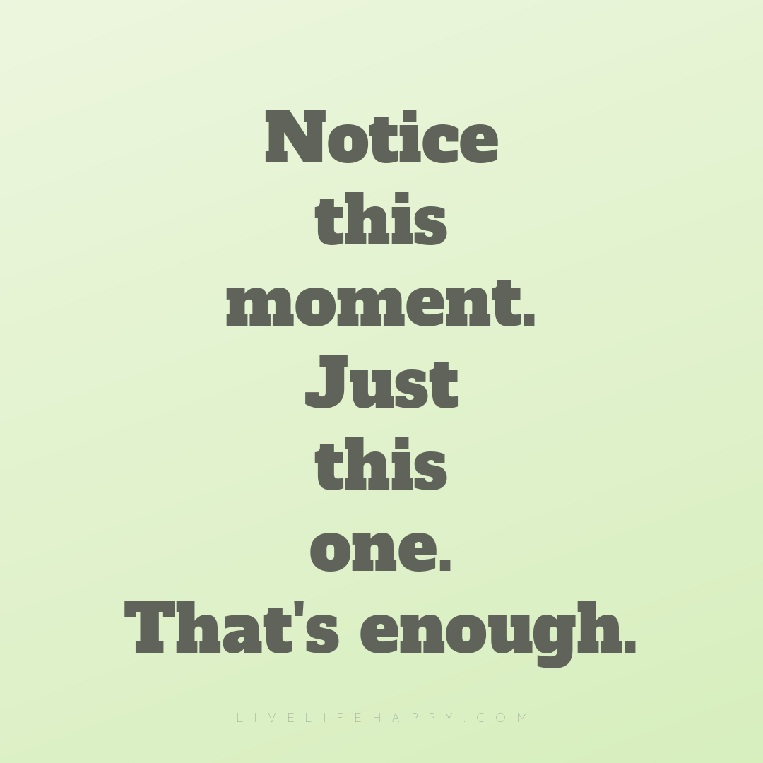 Notice this moment. Just this one. That's enough. — Author Unknown