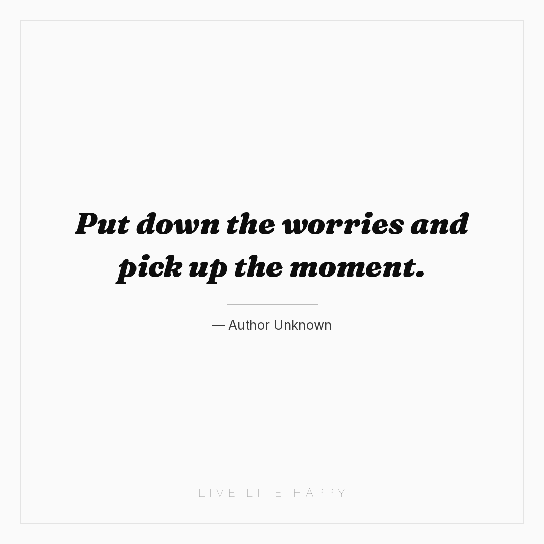 Put down the worries and pick up the moment. — Author Unknown