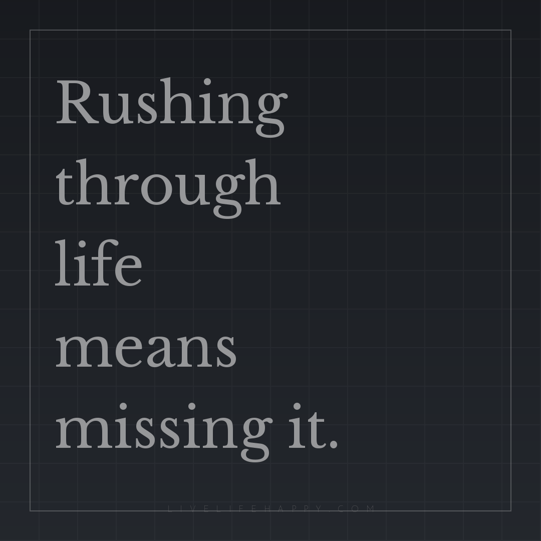 Rushing through life means missing it. — Author Unknown