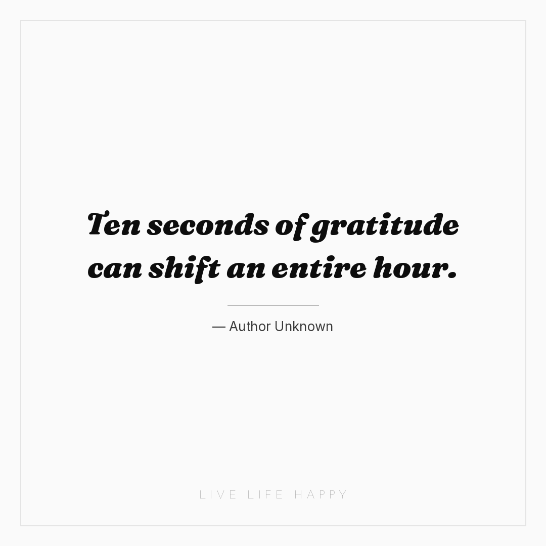Ten seconds of gratitude can shift an entire hour. — Author Unknown
