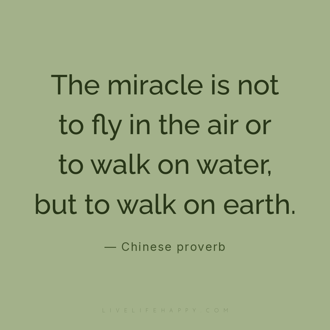 The miracle is not to fly in the air or to walk on w... — Chinese proverb