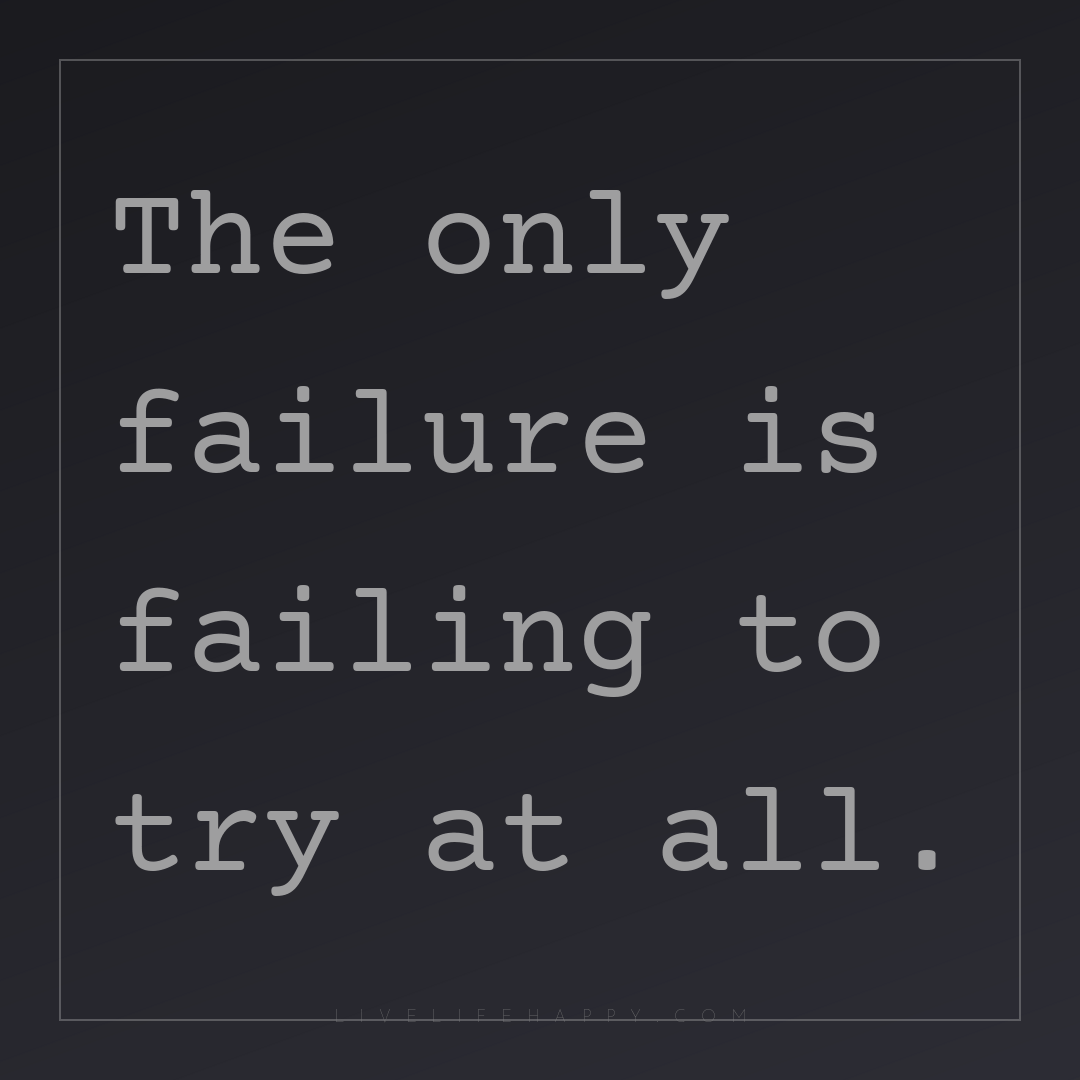 The only failure is failing to try at all. — Author Unknown
