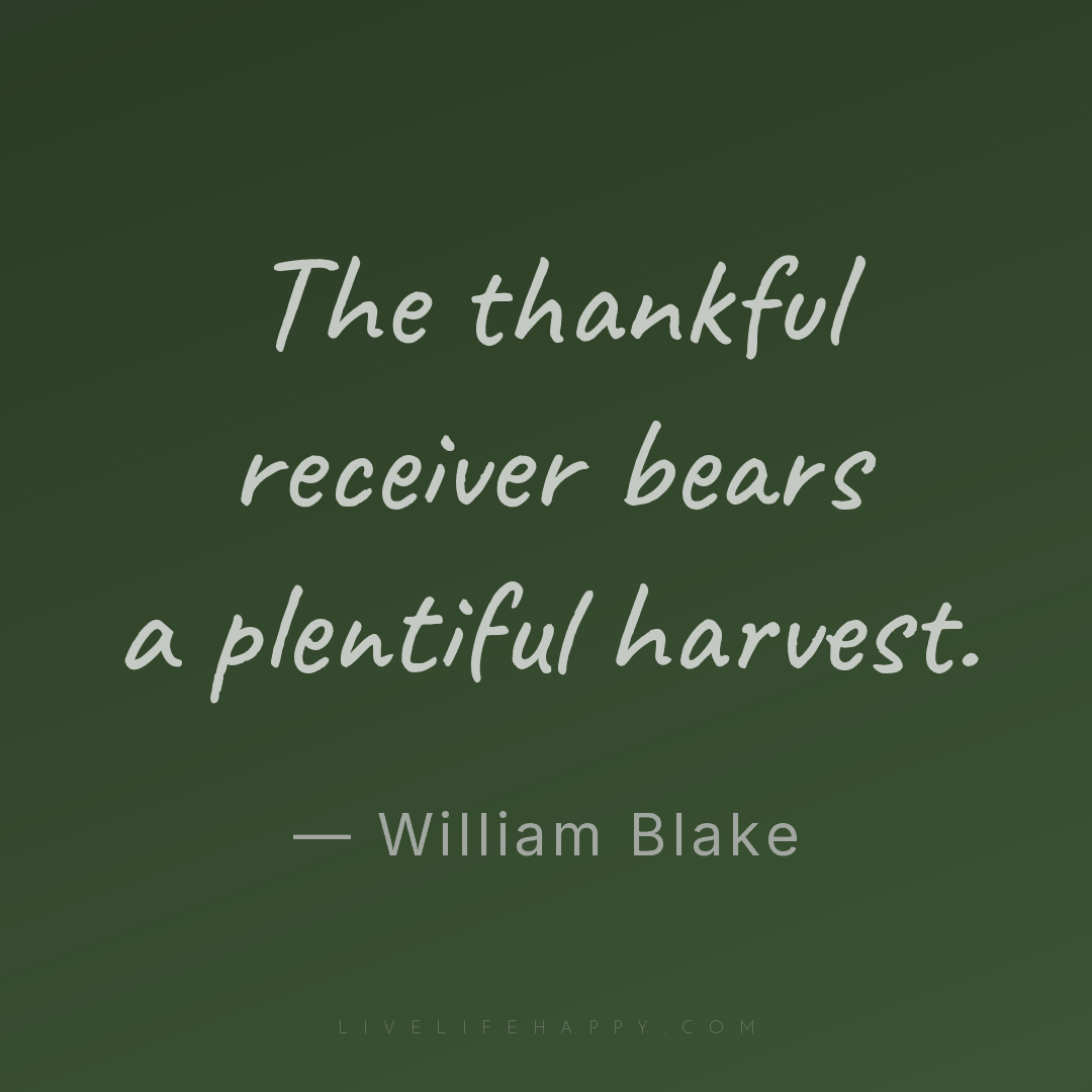 The thankful receiver bears a plentiful harvest. — William Blake