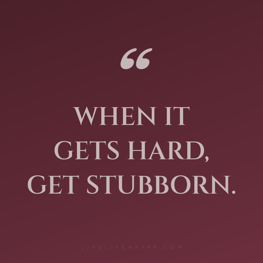 When it gets hard, get stubborn. — Author Unknown