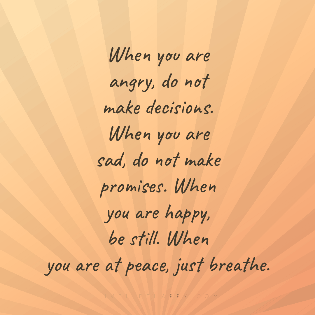 When you are angry, do not make decisions. When you ... — Author Unknown