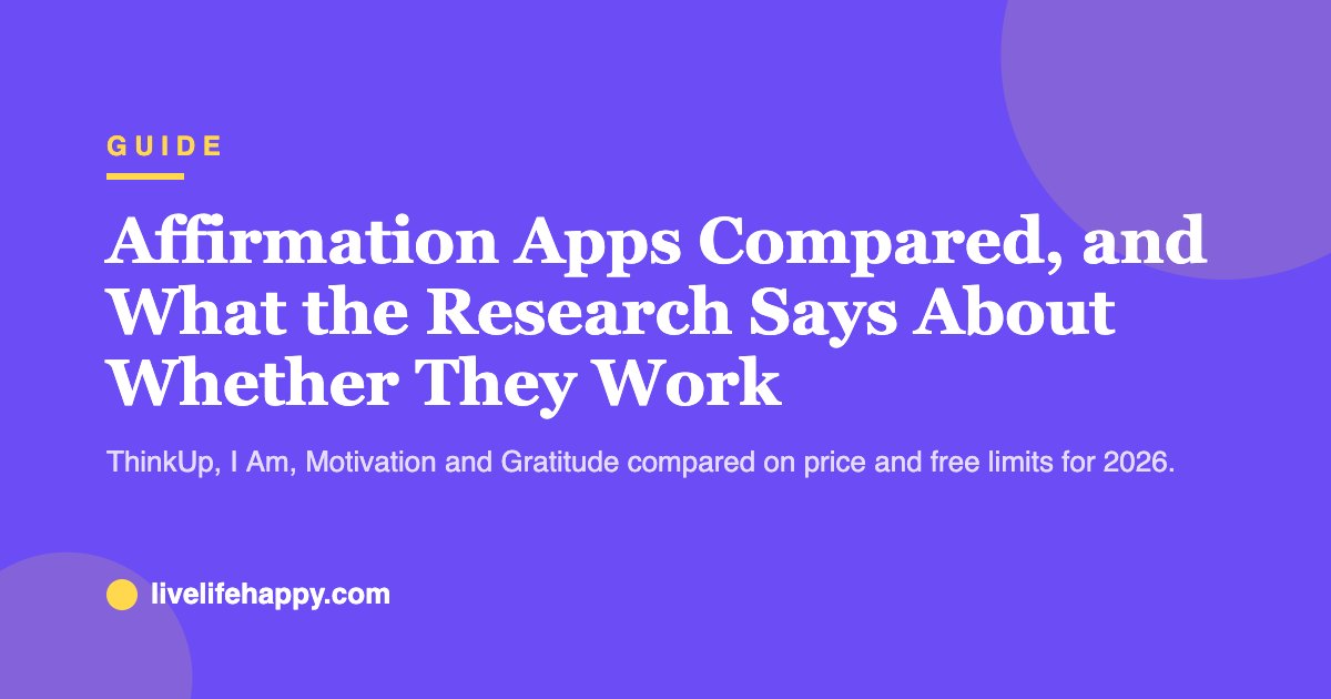 Affirmation Apps Compared, and What the Research Says About Whether They Work — ThinkUp, I Am, Motivation and Gratitude compared on price and free limits for 2026.