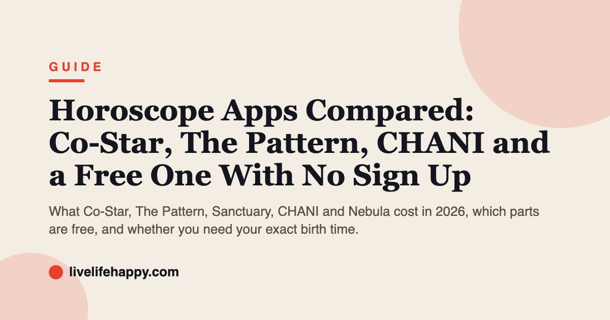 Horoscope Apps Compared: Co-Star, The Pattern, CHANI and a Free One With No Sign Up — What Co-Star, The Pattern, Sanctuary, CHANI and Nebula cost in 2026, which parts are free, and whether you need your exact birth time.