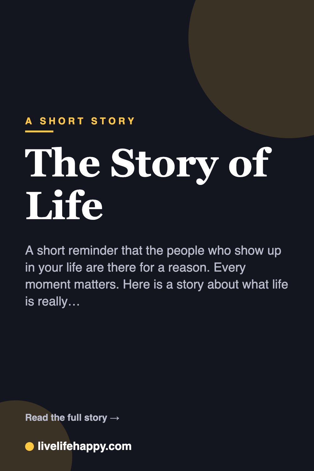 The Story of Life — A short reminder that the people who show up in your life are there for a reason. Every moment matters. Here is a story about what life is really all about.